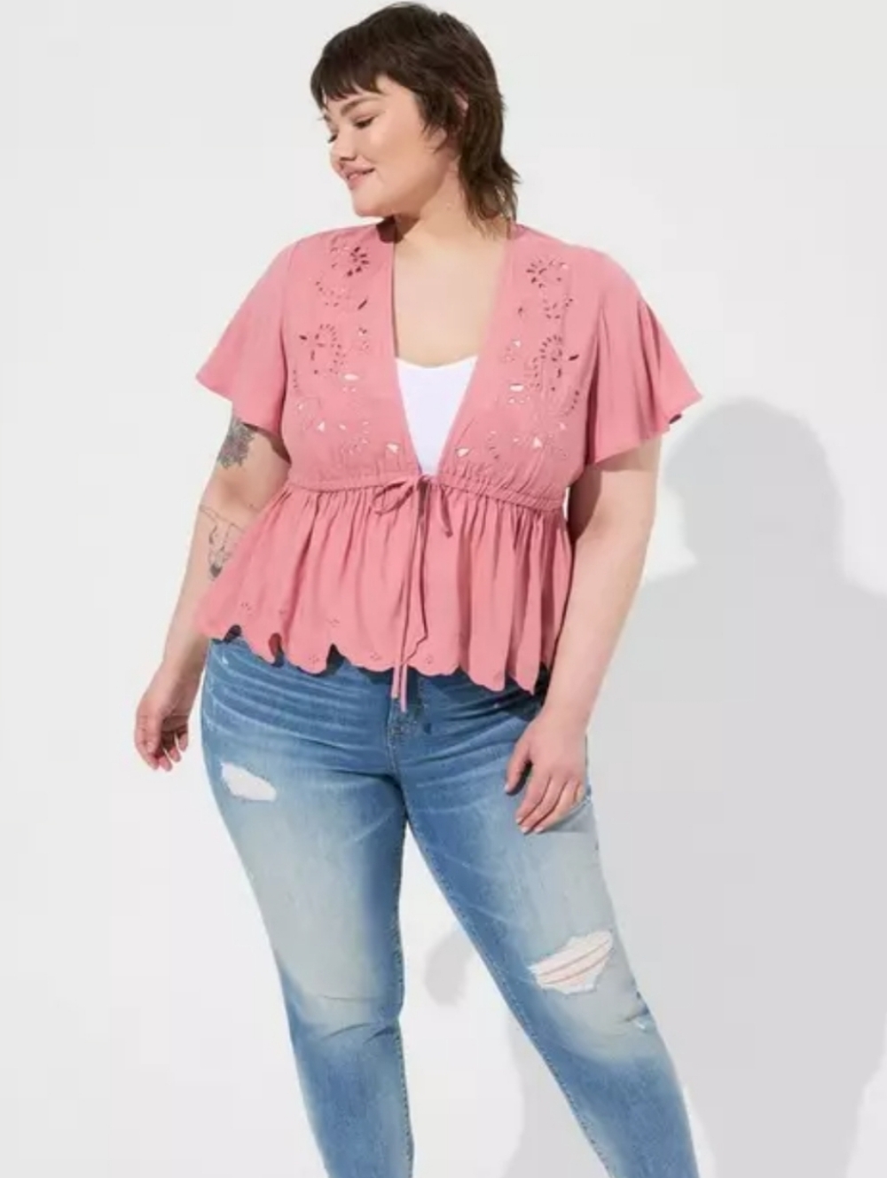 NWT Torrid Eyelet Challis Tie Front Top - Picture 3 of 9